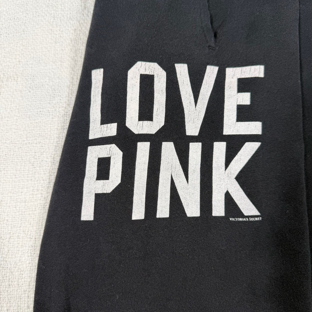 Victorias Secret Y2K Love Pink Black Cropped Capri Sweat Pants Comfy Size Small - Picture 9 of 9
